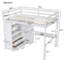 Lit mezzanine double en bois avec garde-robe intégrée, bureau, tablettes et tiroirs, blanc