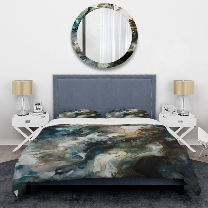 Ensemble de housse de couette en microfibre / polyester vert et noir Inner Worlds of Marble III Bedding
