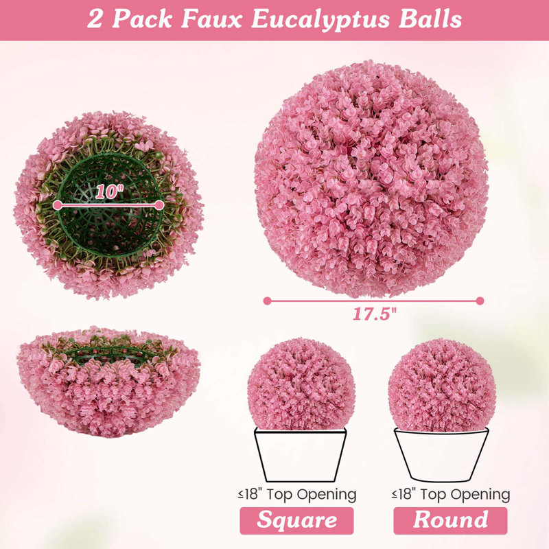 2 boules de topiaire artificielle Primrue avec 7 couches de feuilles de protection UV pour le jardin, Rose