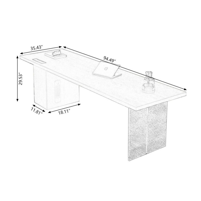 Bureau et bibliothèque intégrés modernes et simples, H 29,53 po x l 94,49 po x P 35,43 po, Noir