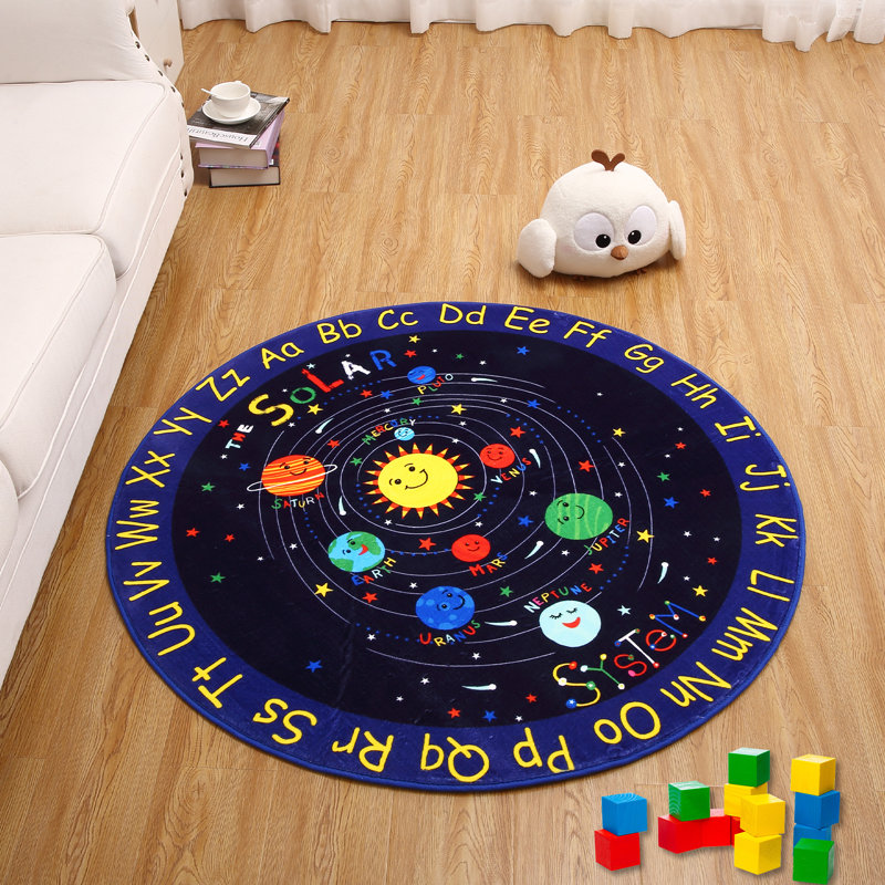 Tapis bleu Star Star pour chambre d'enfant, Rond 4 pi