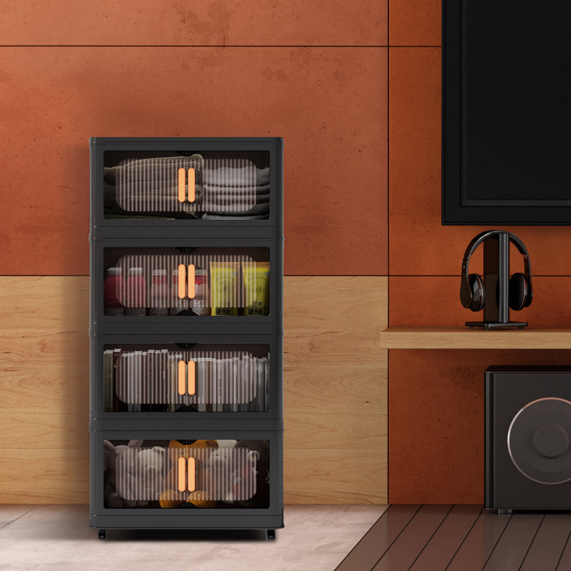 Armoire de rangement pliable, bacs de rangement avec roulettes verrouillables et porte magnétique Palstic