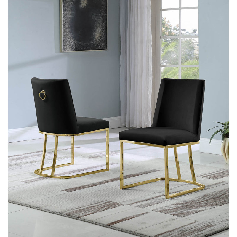 Stansted 19'' H Velvet Upholstered Side Chair, Gold, Black