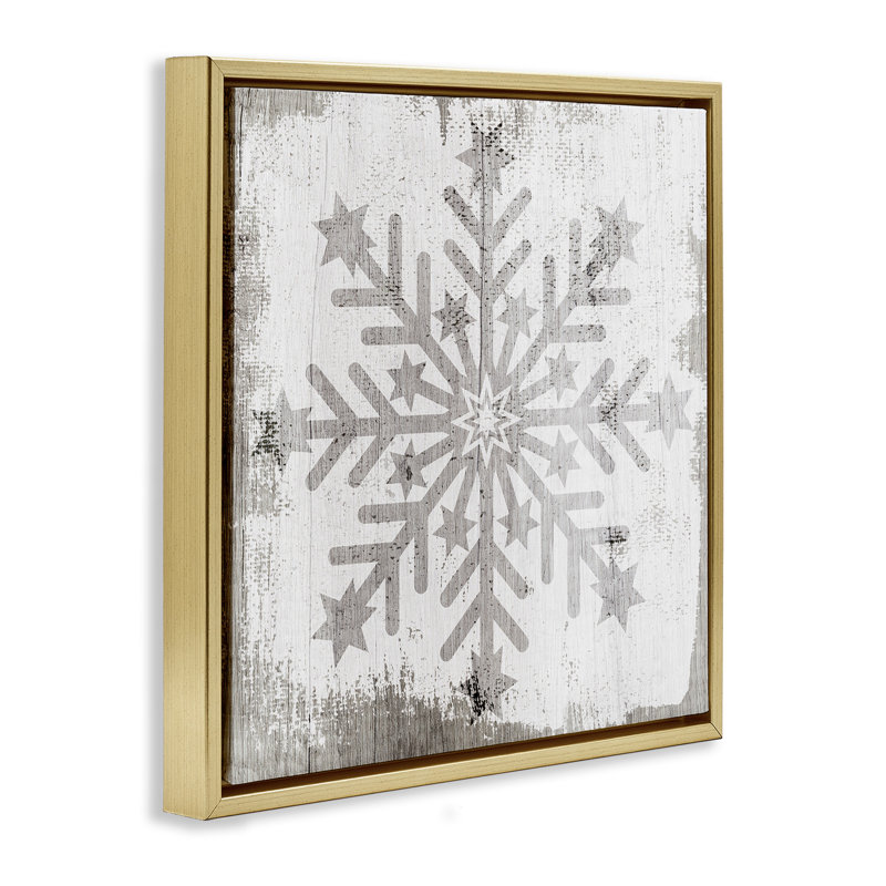 Motif de flocons de neige d'hiver, Cadre flottant métallique doré, H 25 po x l 25 po