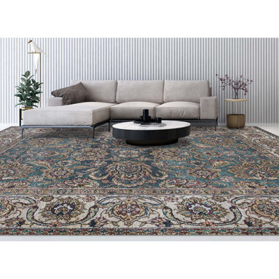 Tapis vert et crème noué à la main de haute qualité