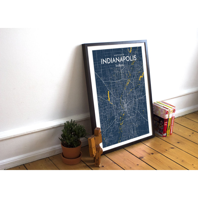 «Indianapolis City Map», reproduction d'impression sur affiche en bleu, H 17 po x l 11 po