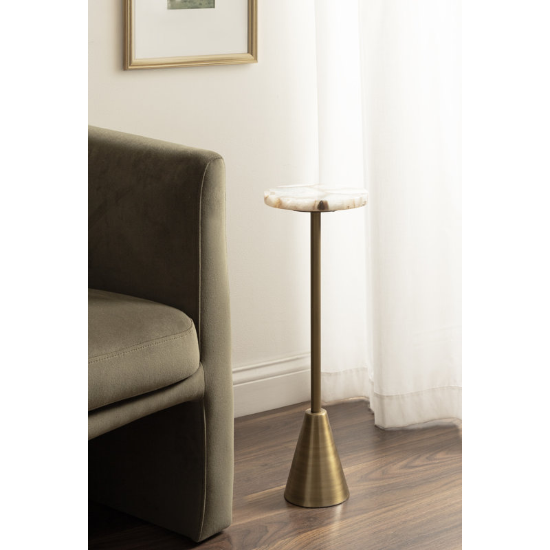 Table ronde en métal et pierre, Blanc, Or