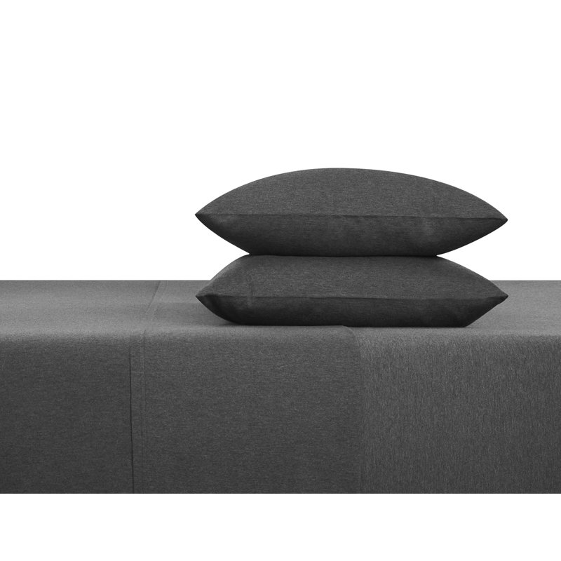 Cotton Blend Jersey Knit Fitted Sheet, Charcoal, European Single (90 x 200cm)