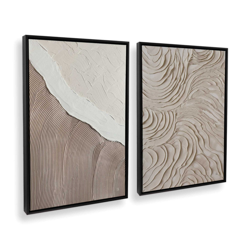 Wave Formations Duo II Set of 2 Canvas Prints in a White Frame, 30" x 20", Cadre flottant, Noir satiné, H 36 po x l 50 po