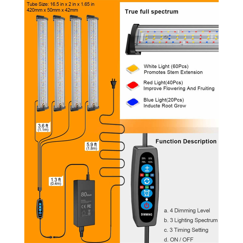 Multi-Colored Dimmable LED Grow Light Strips with Timer