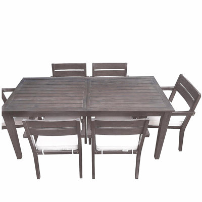 U_Style 7 Pieces Acacia Wood Outdoor Dining Set with Cushions,Modern 6 Chairs and 1 Large Table, Dining Furniture Set for Lawn, Backyard, Garden Deck,Poolside