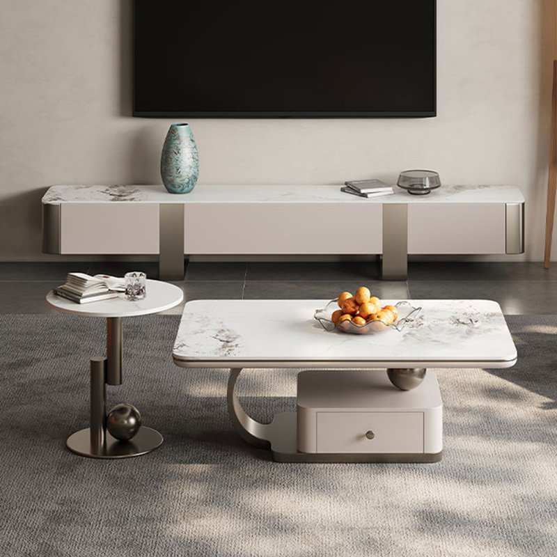 Table basse moderne avec plaque carrée en pierre, H 16,5 po x L 55,1 po x l 31,5 po