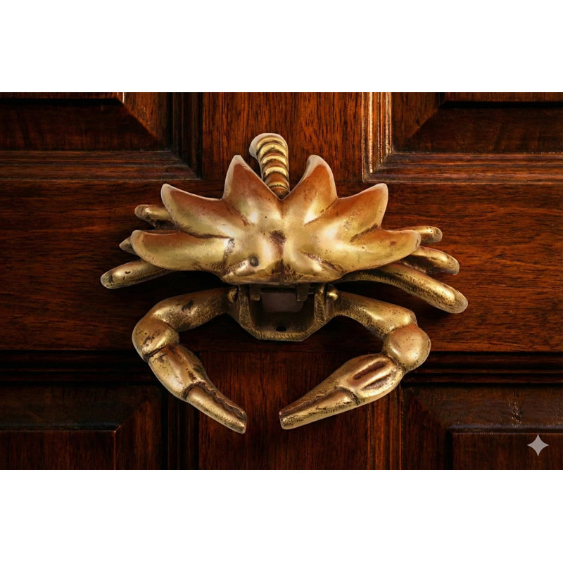 Heurtoir de porte en crabe en laiton fait à la main 7 "| Quincaillerie nautique côtière pour l'entrée principale | Décoration artisanale indienne en métal
