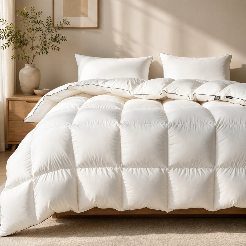 Édredon en plumes et fibres de duvet, insert de couette en coton hypoallergénique, literie de luxe toutes saisons, White