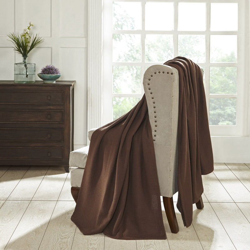 Superior Waffle Weave Honeycomb Knit Soft Textured All-Season 100% Cotton Blanket, King, Chocolate