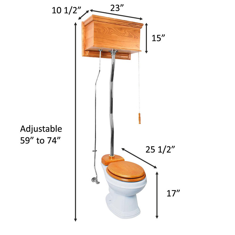 The Renovators Supply High Tank Pull Chain Toilet Wooden Finish (Seat not Included), Antique Light Oak/Silver