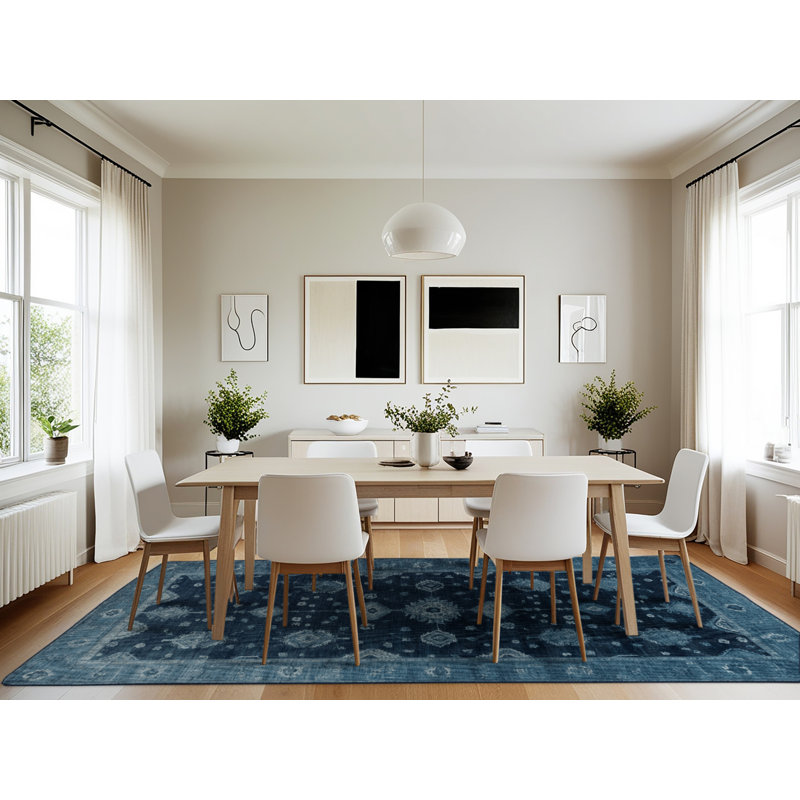 Tapis bleu lavé à la machine, Rectangle 7 pi x 10 pi