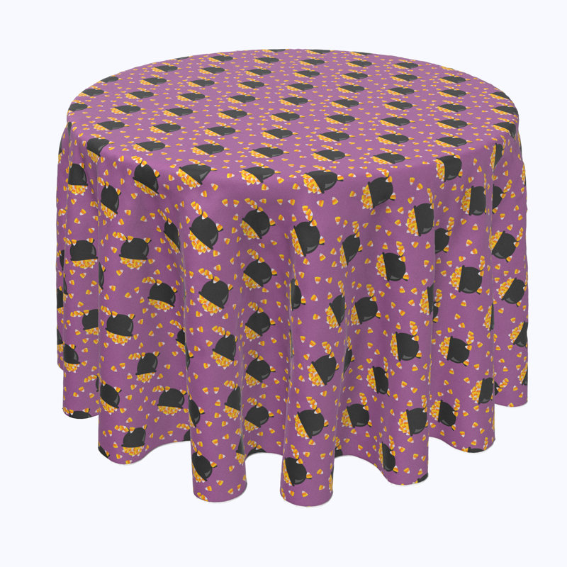Geometric Round Halloween Tablecloth, 60" L x 60" W, Pot of Candy Corn