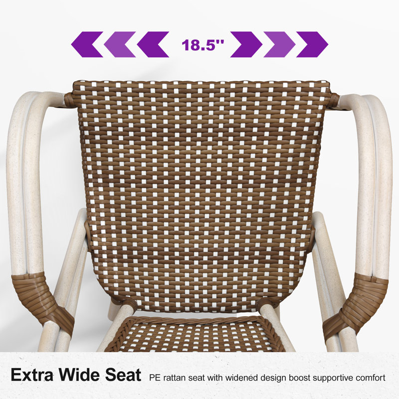  Chaises de frenches avec accoudoirs en osier tissé à la main (ensemble de 2, Brun, Blanc