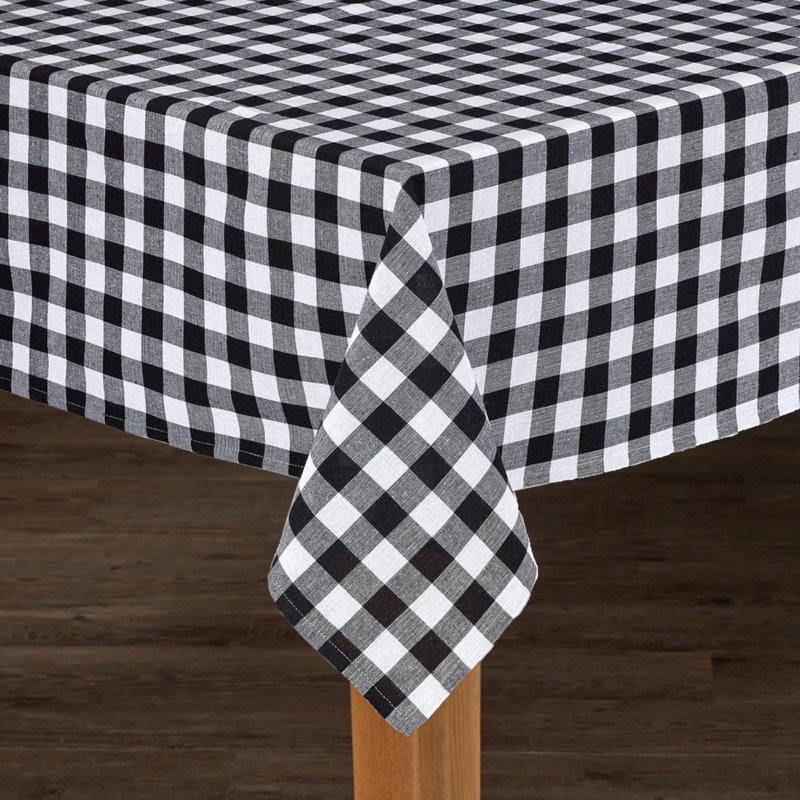 Knopp Plaid 100% Cotton Tablecloth, Black, 108" L x 60" W