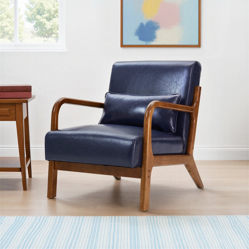 Bradley Faux Leather Armchair, Navy Performance Faux Leather