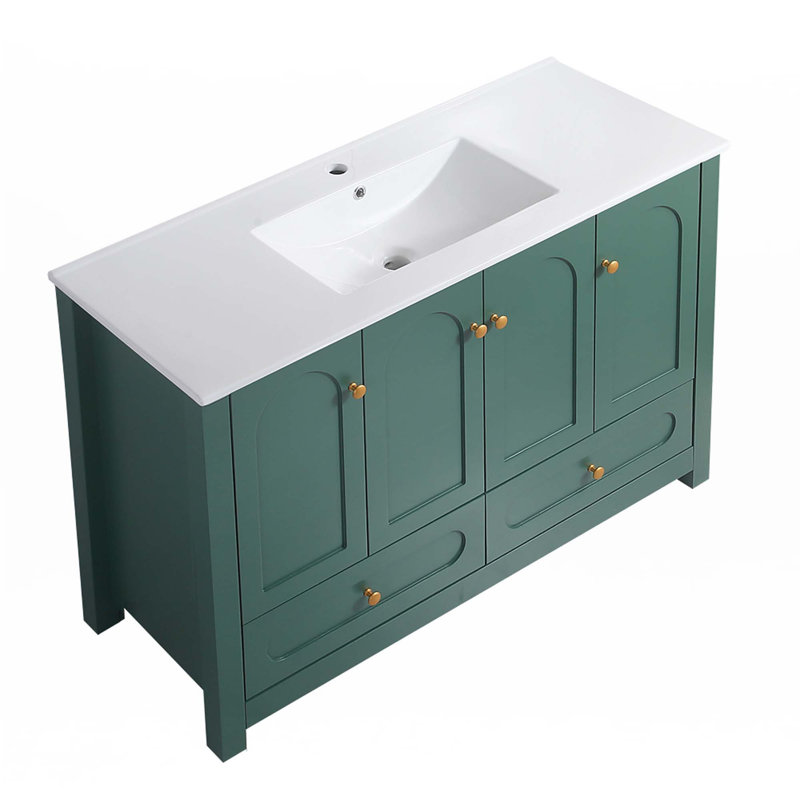 Ensemble de meuble-lavabo avec lavabo en céramique, Vert