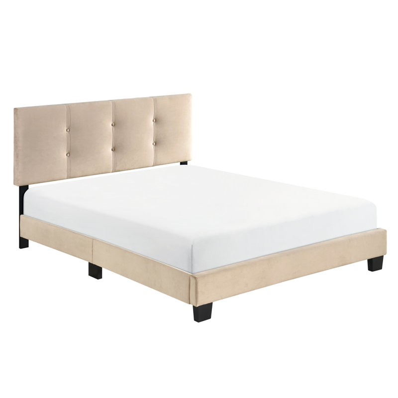 Mobilier de chambre à coucher double plateforme en velours brun avec tête de lit réglable, Marron clair, Lit double