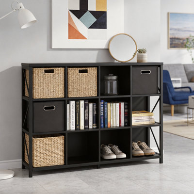 12-Cube Storage Bookshelf, Horizontal, 47.6" W x 38.2" H, Black