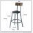 Round bar table and stool set with shelf, upholstered stool with backrest
