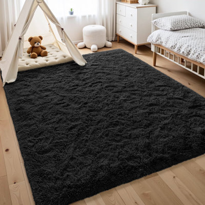 5 ft x 8 ft Soft Fluffy Area Rug,Plush Memory Foam Rug with Non-Slip Backing,Black