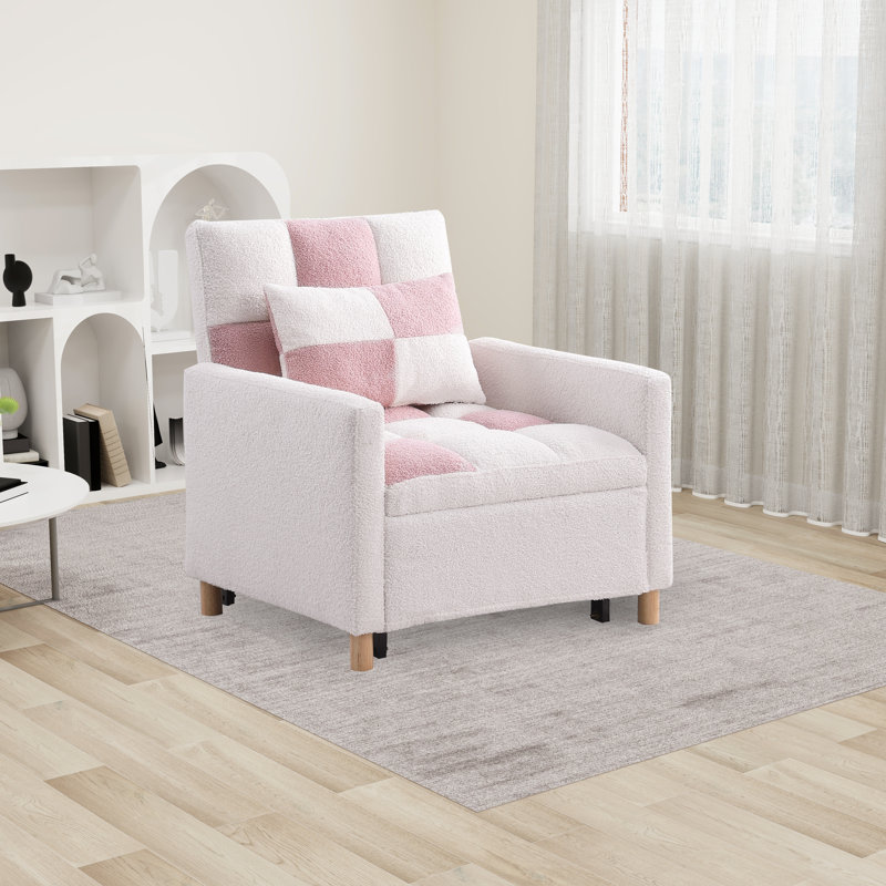 Chaise longue rembourrée Akuol, Blanc / rose Teddy