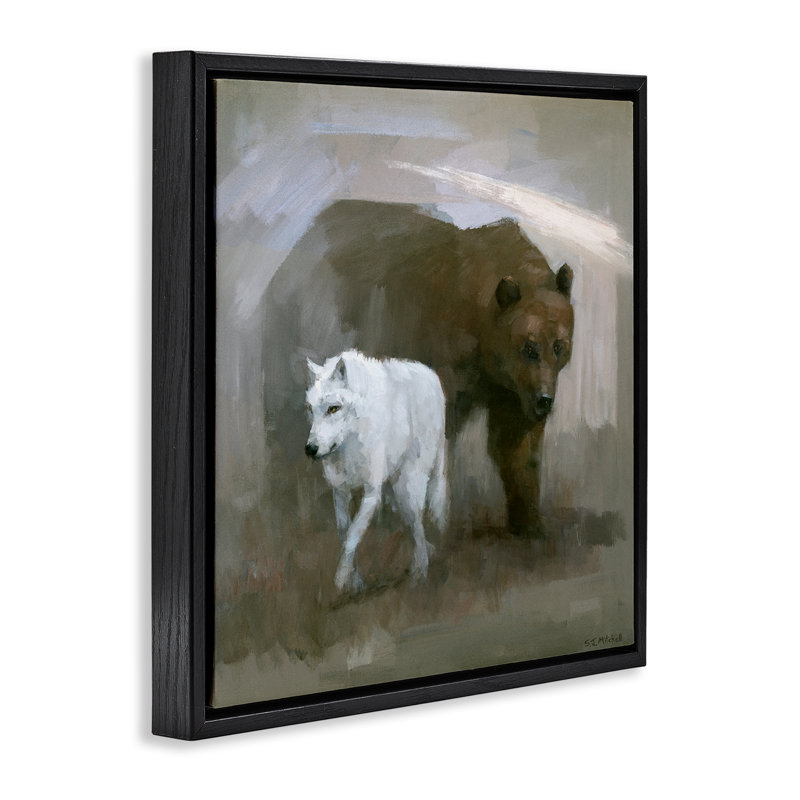 «Wolf & Bear Impression», art mural encadré par John, Cadre flottant noir de jais, H 25 po x l 25 po