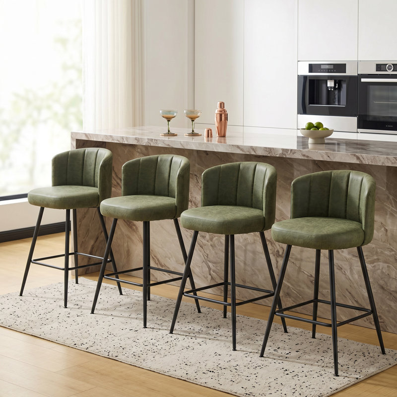 Tabouret de bar et de comptoir rembourré 27,2 po avec dossier, tabourets pivotants à 360 ° en similicuir, vert olive