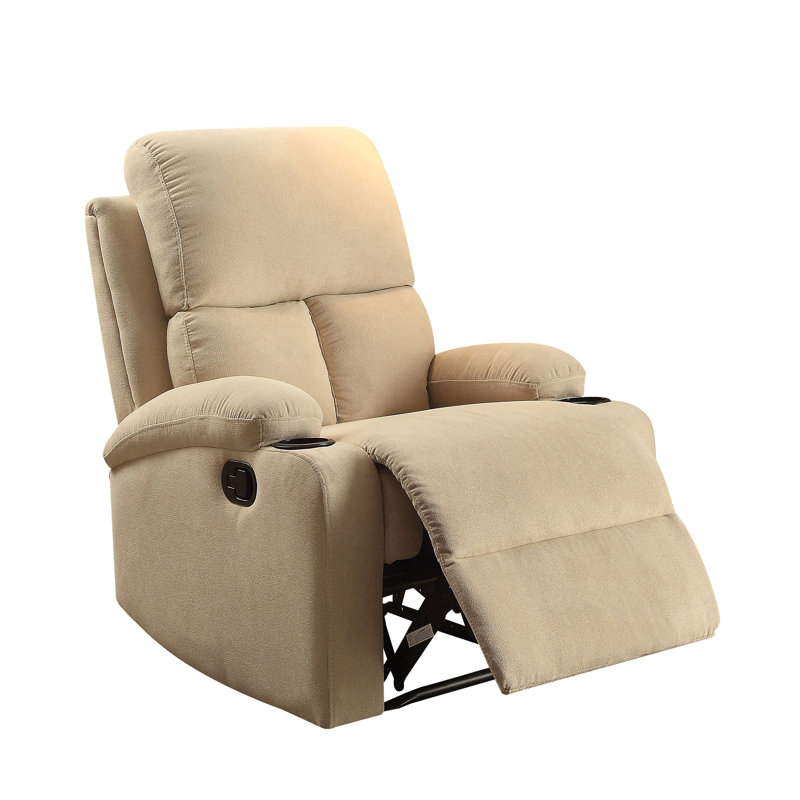 Piontek Modern Recliner with Dual Cup Holders Wall Clearance, Small Space Friendly, 220lbs Capacity, Beige Velvet