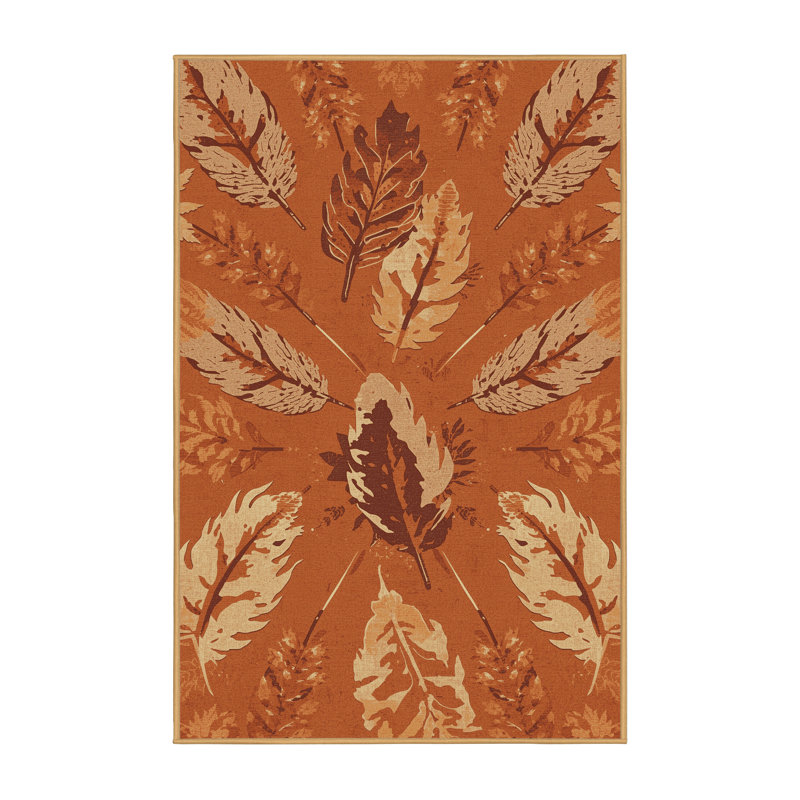 Machine Washable Myrtlewood Thanksgiving Modern & Contemporary Abstract Rug in Brown – LightBrown Binding, 5x7