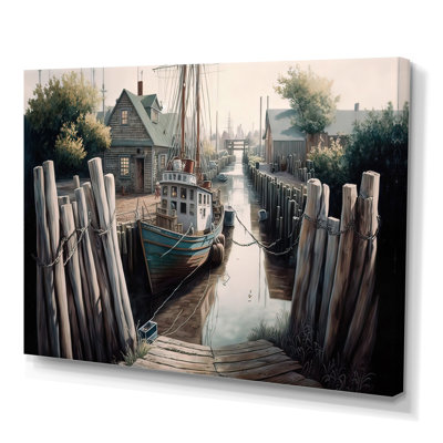 " Rustic Port With A Fishing Boat V "