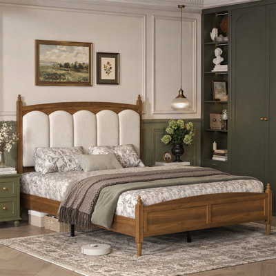 Platform Bed Frame with Upholstered Headboard