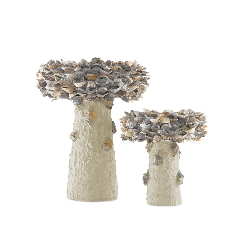 Oyster Shell Concrete / Cement Pedestal Birdbath, 14" H x 13.5" W x 13.5" D
