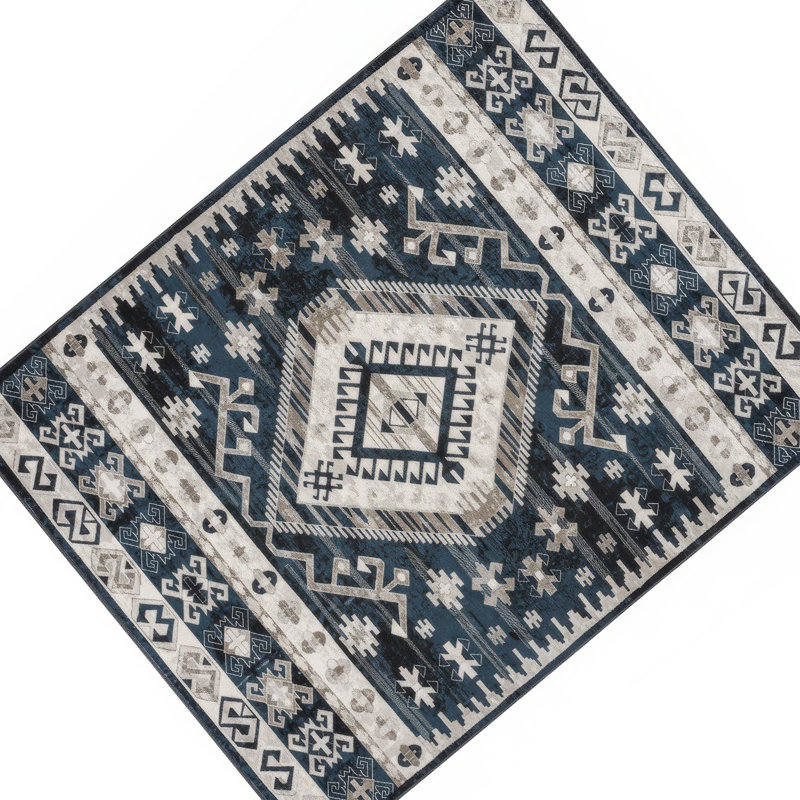 Jena 8X10 Extra Large Area Rug, Persian Geometric Design, Black Blue, Rectangle 8' x 10'