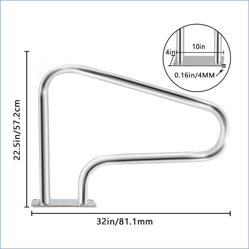 Pool Handrail - 304 Stainless Steel Safety Rail with Non-Slip Blue Grip, 375LB Capacity, Quick Mount Kit for Inground Pools, Spas & Water Parks - Silver