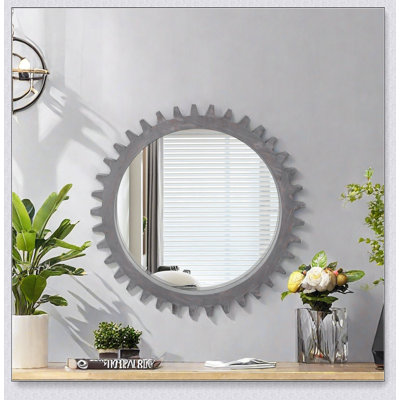 Miroir mural rétro en forme d'engrenage 26 po x 26 po Vintage