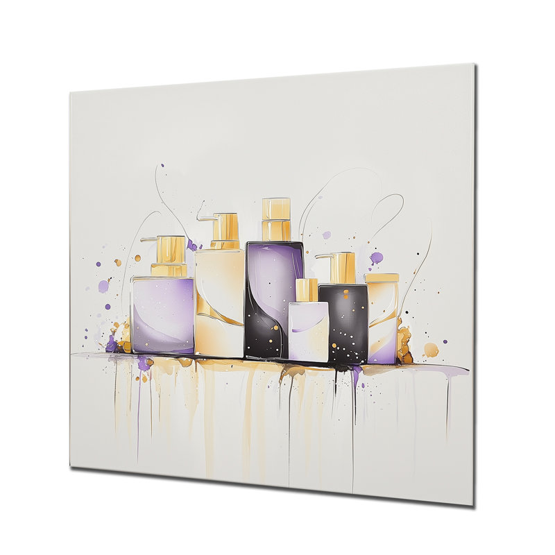 Articles de toilette mauves et noirs, H 16 po x l 16 po