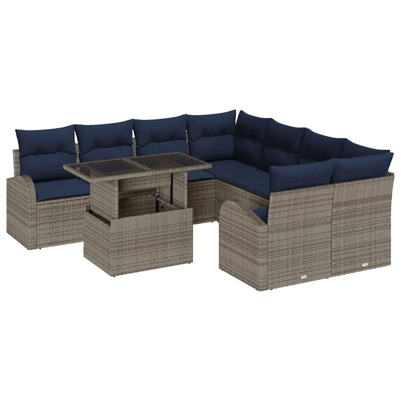 Ensemble de canapé de jardin avec rangement 9 pièces vidaXL, Coussin bleu marine / structure grise