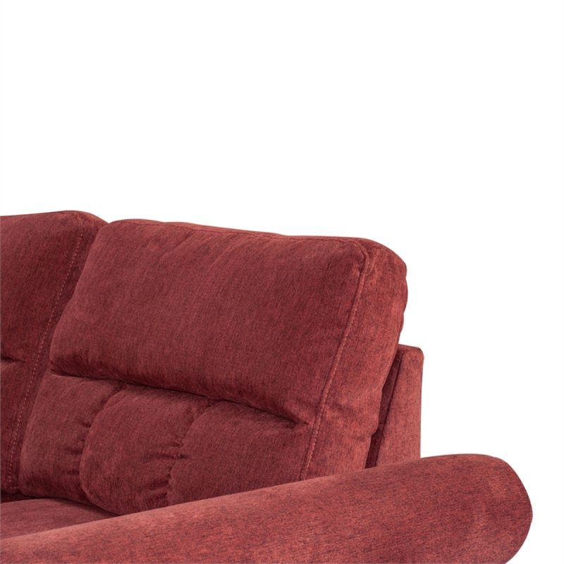 59" Velvet Rolled Arm Sofa Chaise with Reversible Cushions, Red
