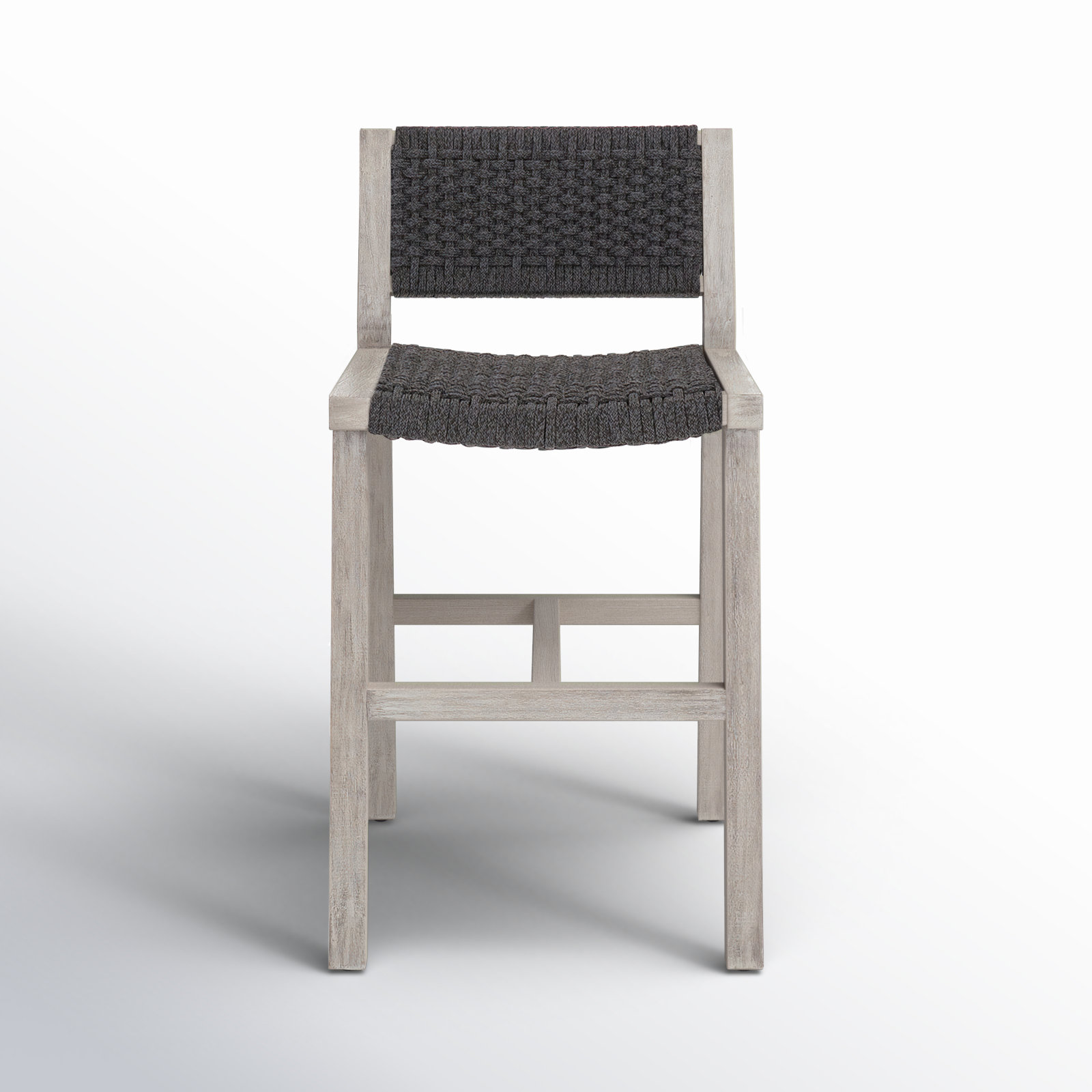 Shea Teak Outdoor Bar Stool, Bar Stool (29" Seat Height), Thick Gray Rope, Weathered Gray
