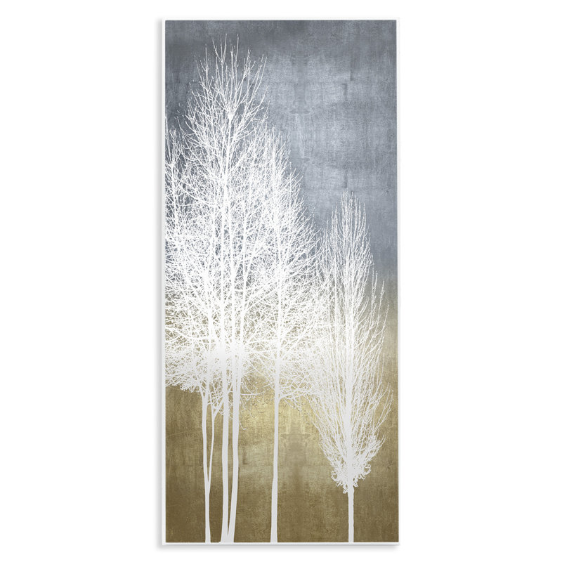 «Tall Tree Line Bare White Trees Over Abstract» par - impression