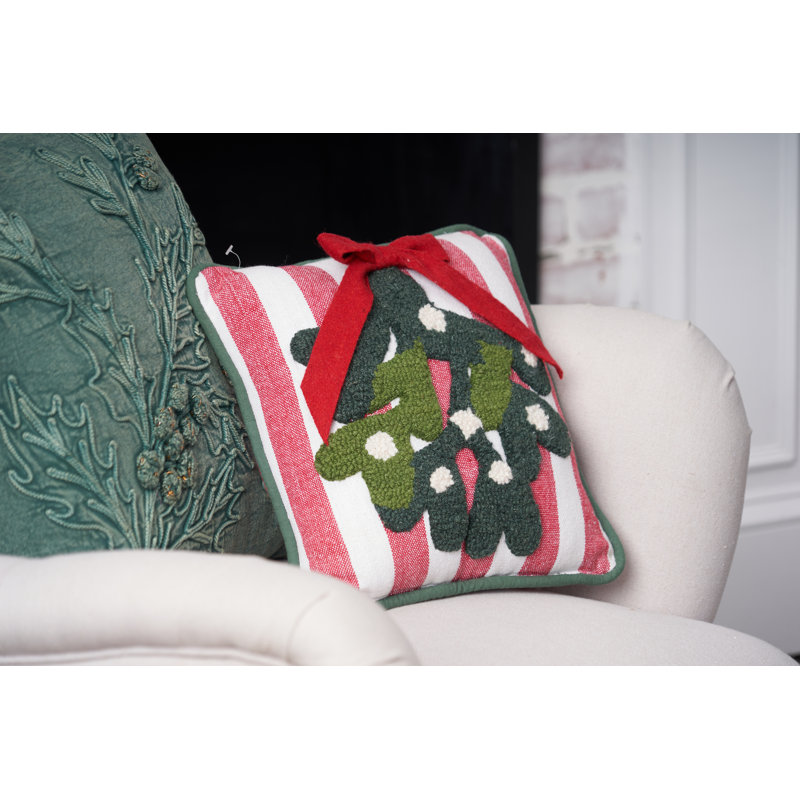 Coussin de Noël vert feuillage botanique avec cônes 18 po x 18 po