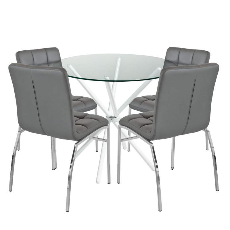 Sittingbourne 4 - Person Dining Set, Chrome, Grey