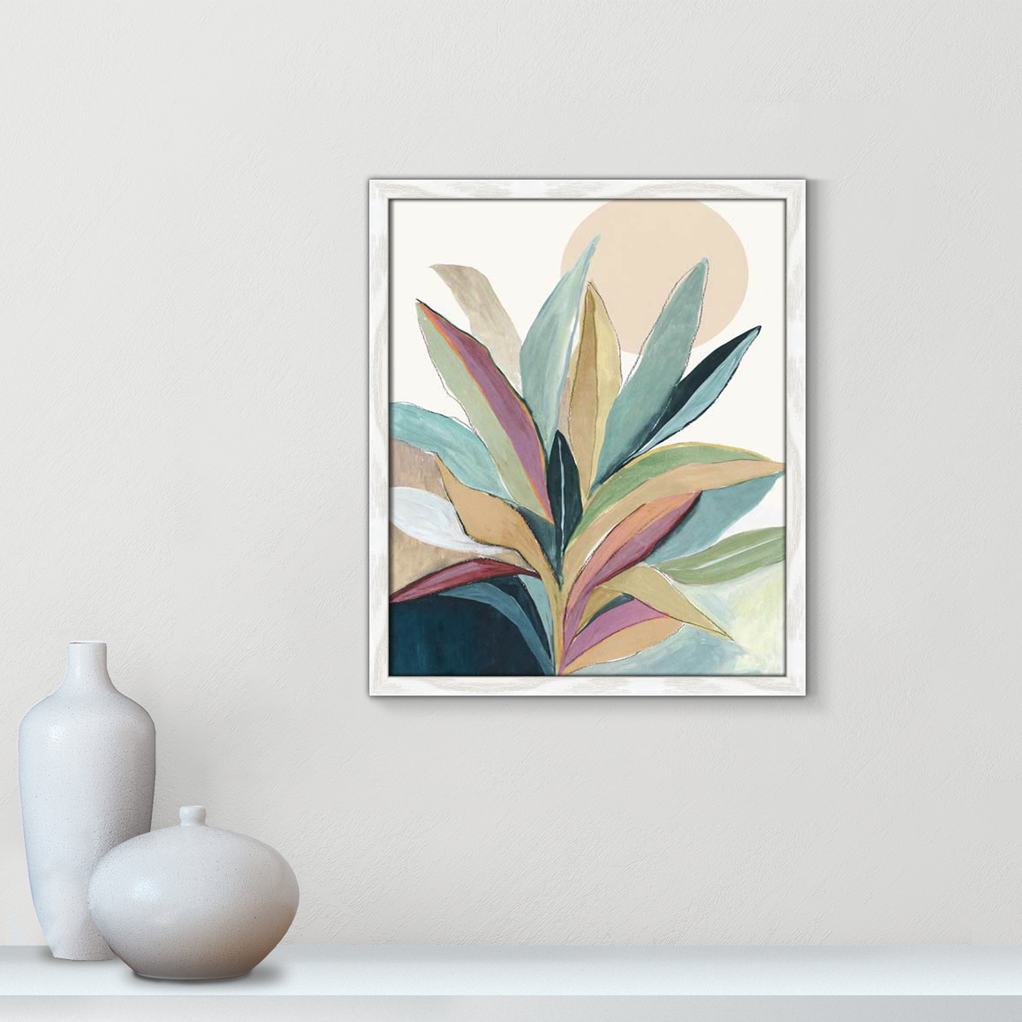 Sunny Bright Leaves I by Asia Jensen, 19" H x 16" W x 0.75" D, White Slim Unmatted Picture Framed