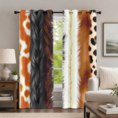2Pcs Animal Print Curtains, Wild Style Window Panel, Fashionable Safari Theme Pattern Printed Art Grommet Drapes, Window Treatment for Bedroom Living Room Decor